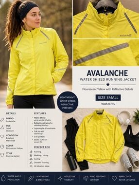 Womens Avalanche Flourescent Yellow Water Shield Reflective Running Jacket - S